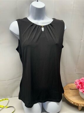 Ivanka Trump Black Sleeveless Keyhole Camisole with Gold Accent